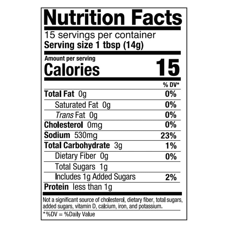 Vegan Mushroom Oyster Sauce Alternative: Nutrition Facts panel.