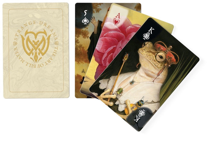 Illustrated faces and backs of bill mayer playing cards