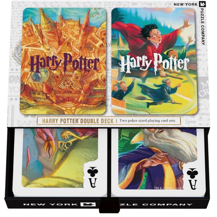 Harry Potter Double Deck Playing Cards packaging with example cards