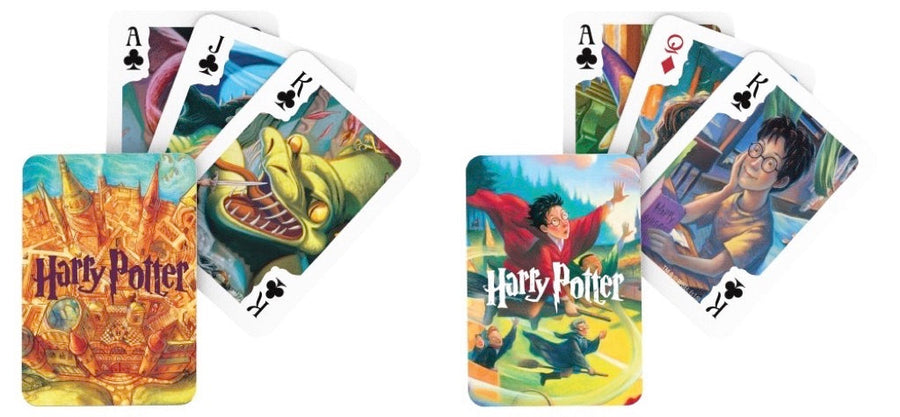 Illustrated faces and backs of harry potter double deck playing cards