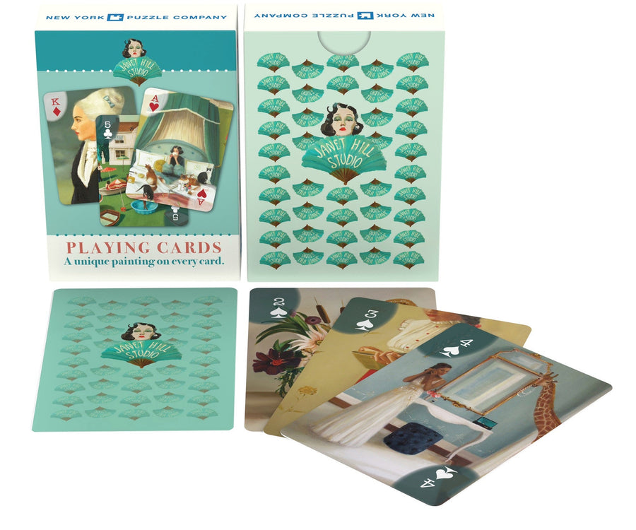 Janet Hill Playing Cards packaging with example cards