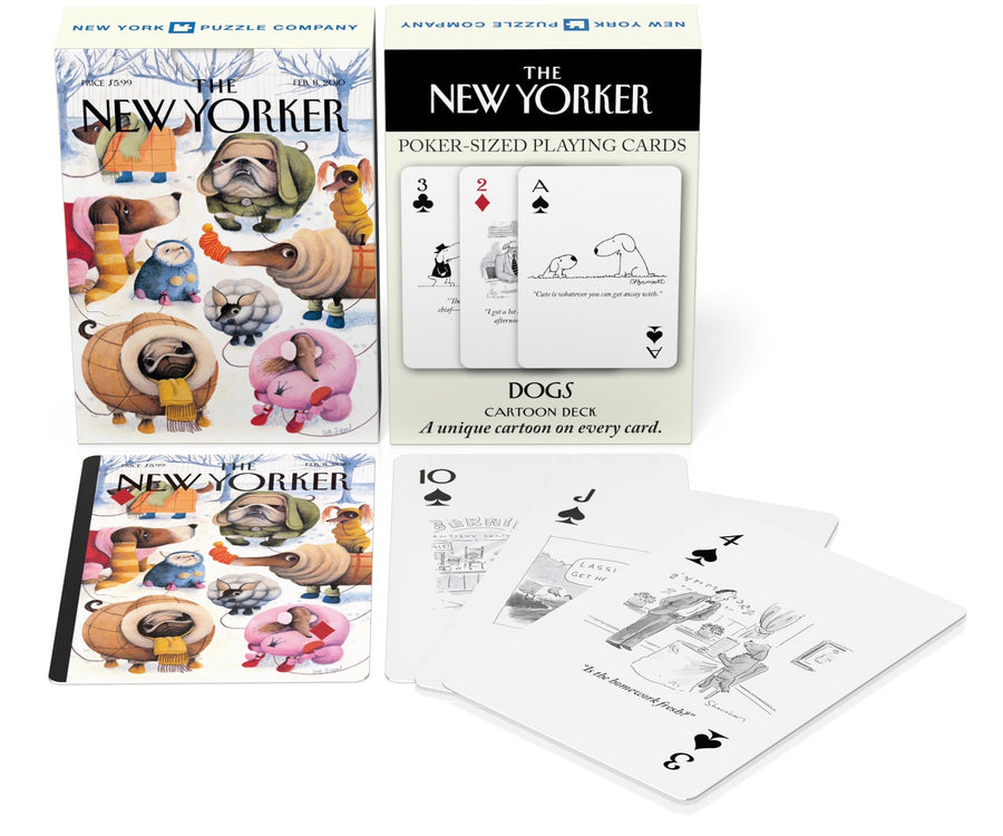 Dog Cartoons Playing Cards packaging with example cards