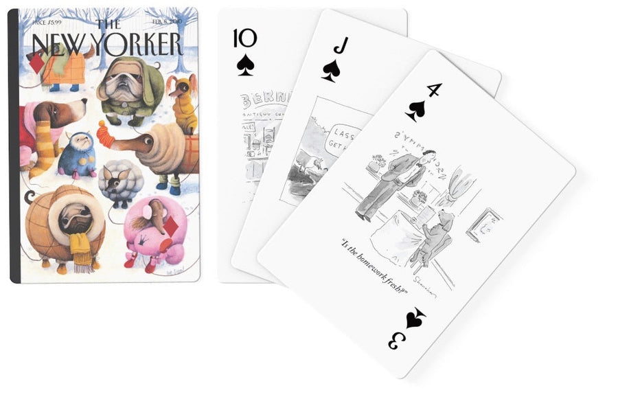 Illustrated faces and backs of dog cartoons playing cards