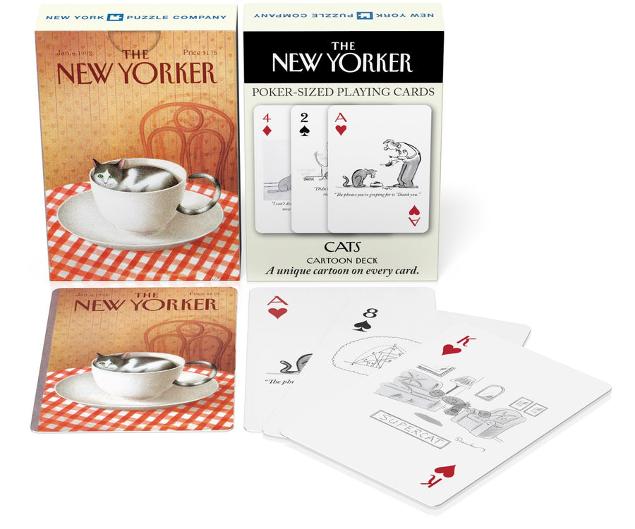 Cat Cartoons Playing Cards packaging with example cards