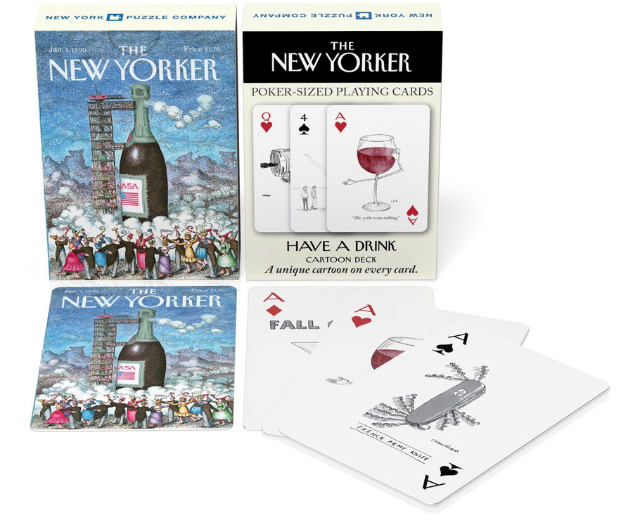 Have a Drink Cartoons Playing Cards packaging with example cards