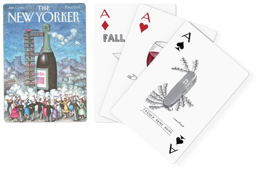 Illustrated faces and backs of have a drink cartoons playing cards