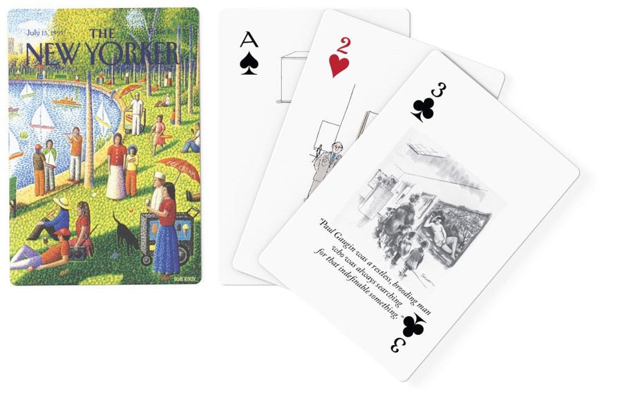 Illustrated faces and backs of fine arts cartoons playing cards