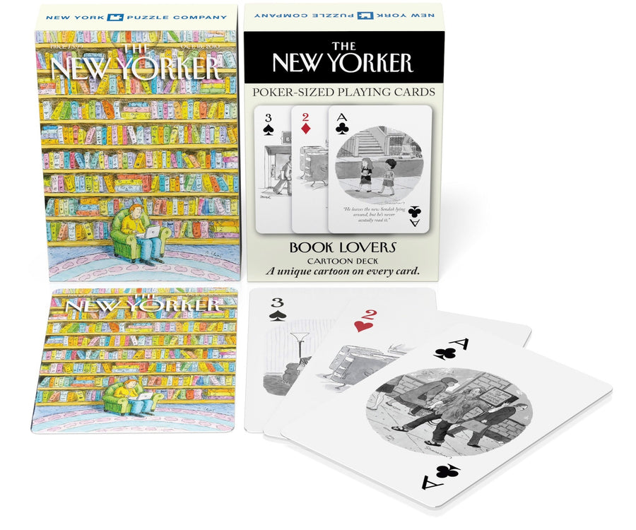 Book Lover Cartoons Playing Cards packaging with example cards