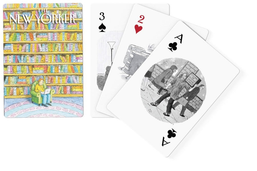Illustrated faces and backs of book lover cartoons playing cards