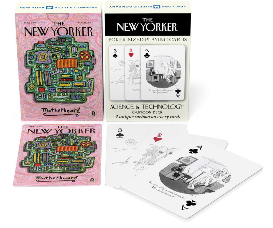 Science Cartoons Playing Cards packaging with example cards