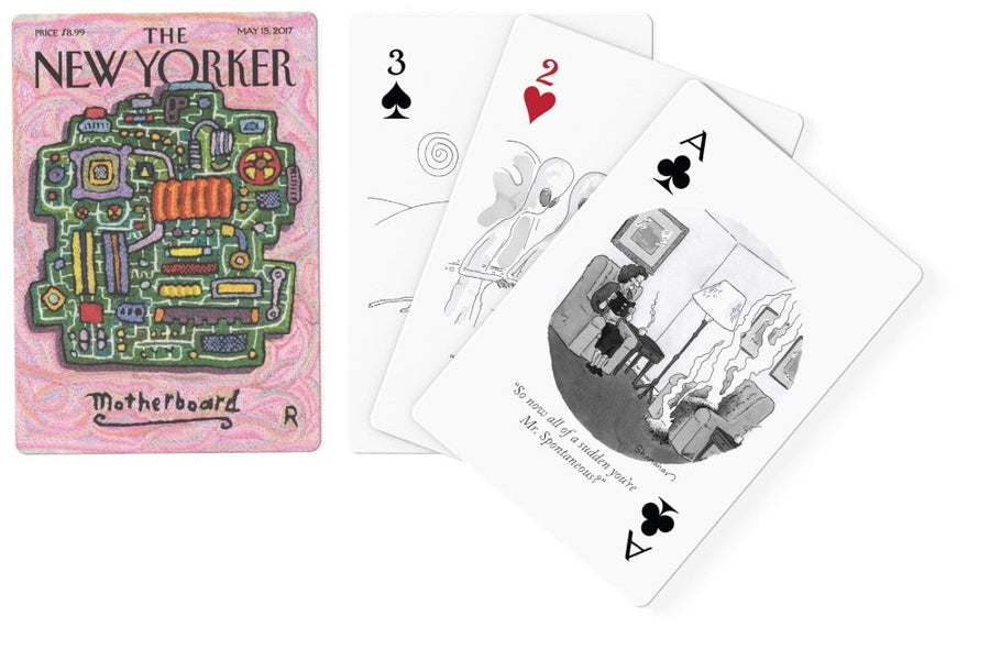 Illustrated faces and backs of science cartoons playing cards