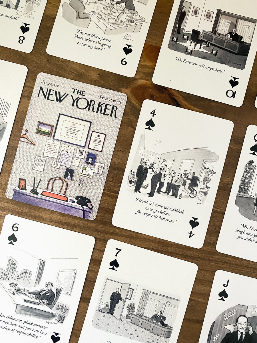 Business-themed New Yorker cartoon playing-card detail