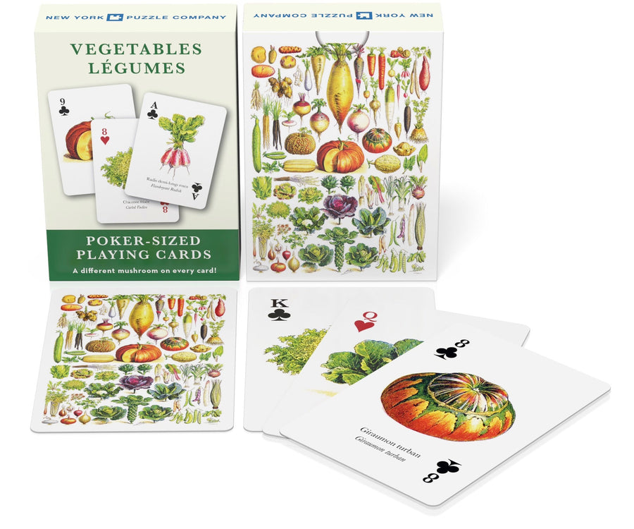 Vegetable Playing Cards packaging with example cards