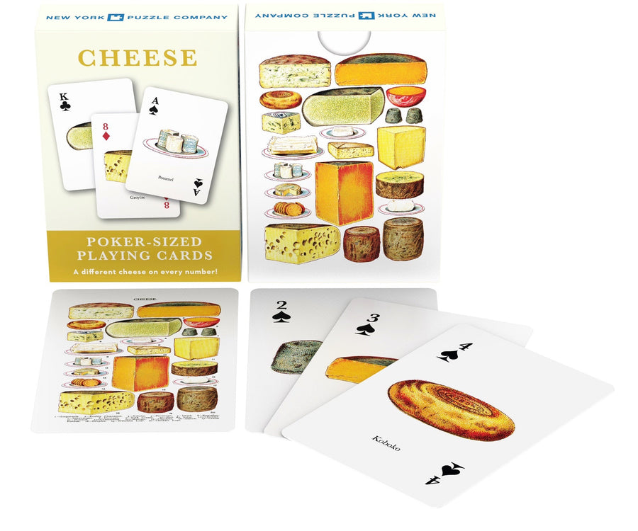 Cheese Playing Cards packaging with example cards