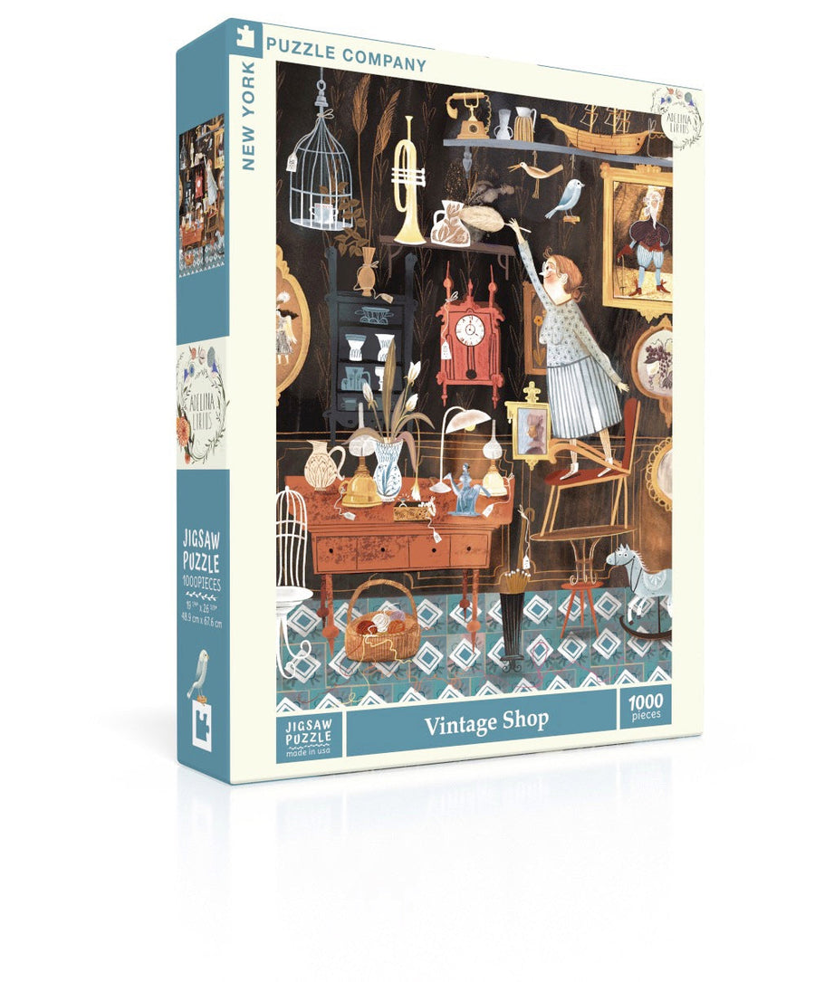 Vintage Shop puzzle box and illustrated design
