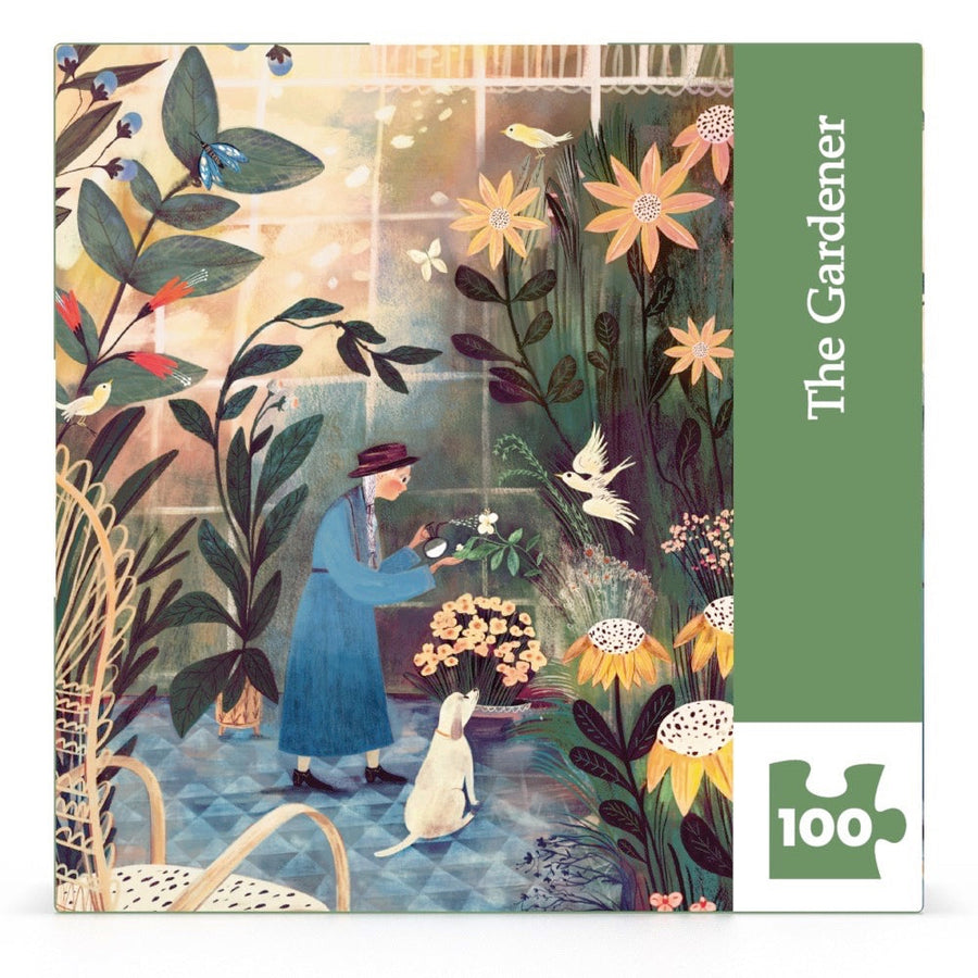 Packaging showing The Gardener MINI puzzle artwork
