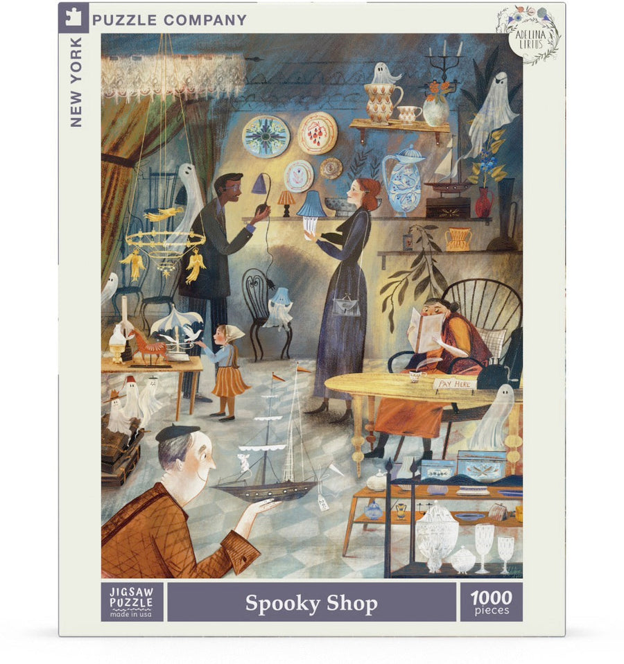 Packaging showing Spooky Shop puzzle artwork