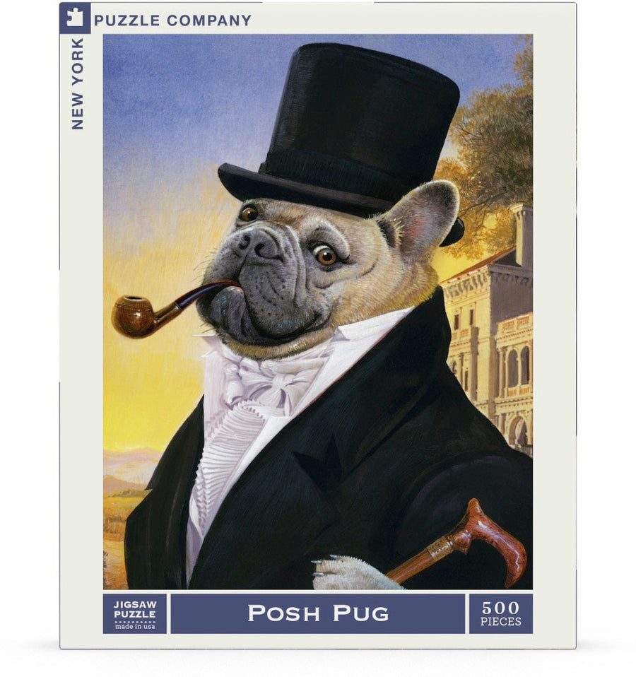 Packaging showing Posh Pup puzzle artwork