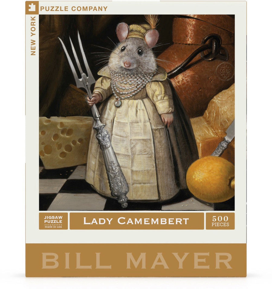 Packaging showing Lady Camembert puzzle artwork
