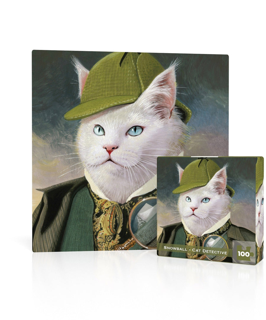 Snowball - Cat Detective Mini puzzle box and illustrated design