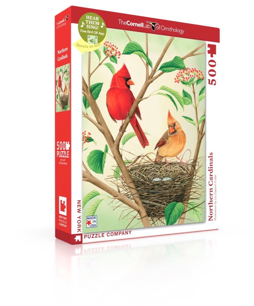 Northern Cardinals puzzle box and illustrated design