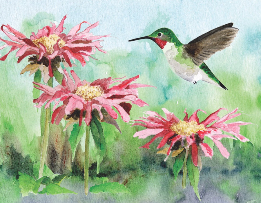 Illustrated Ruby-throated Hummingbird Mini puzzle design