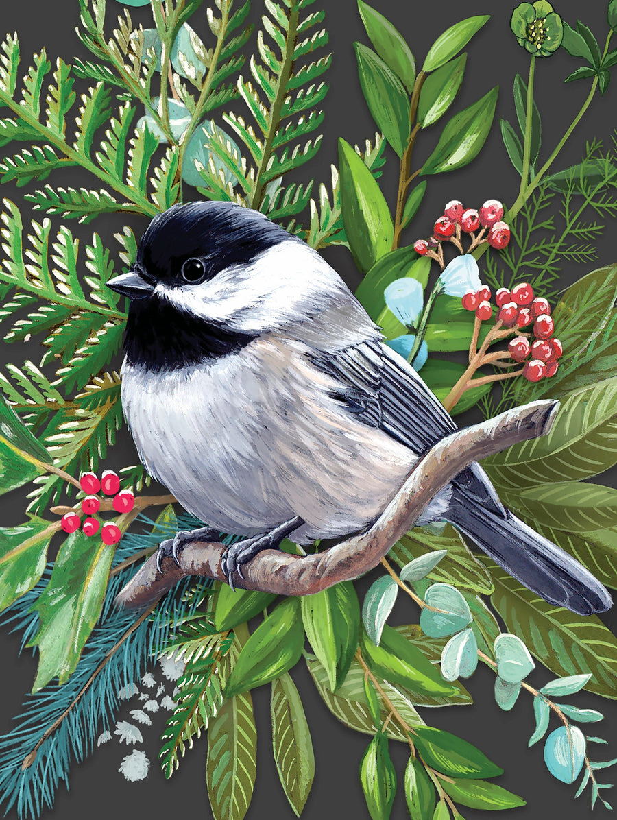 Illustrated Black-capped Chickadee puzzle design