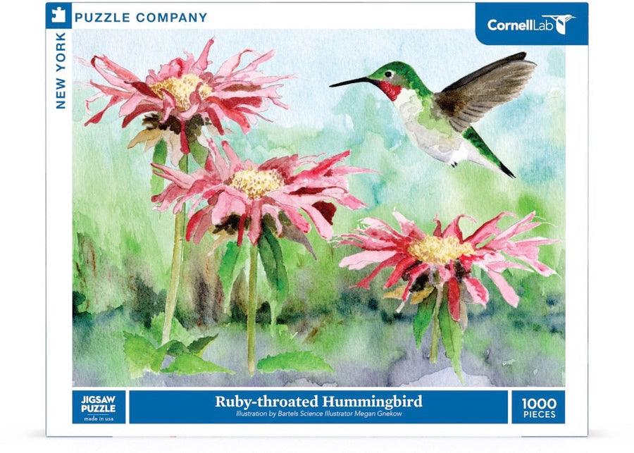Packaging showing Ruby-throated Hummingbird puzzle artwork