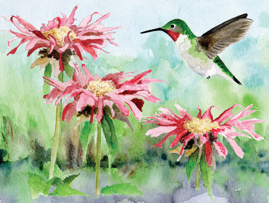Illustrated Ruby-throated Hummingbird puzzle design