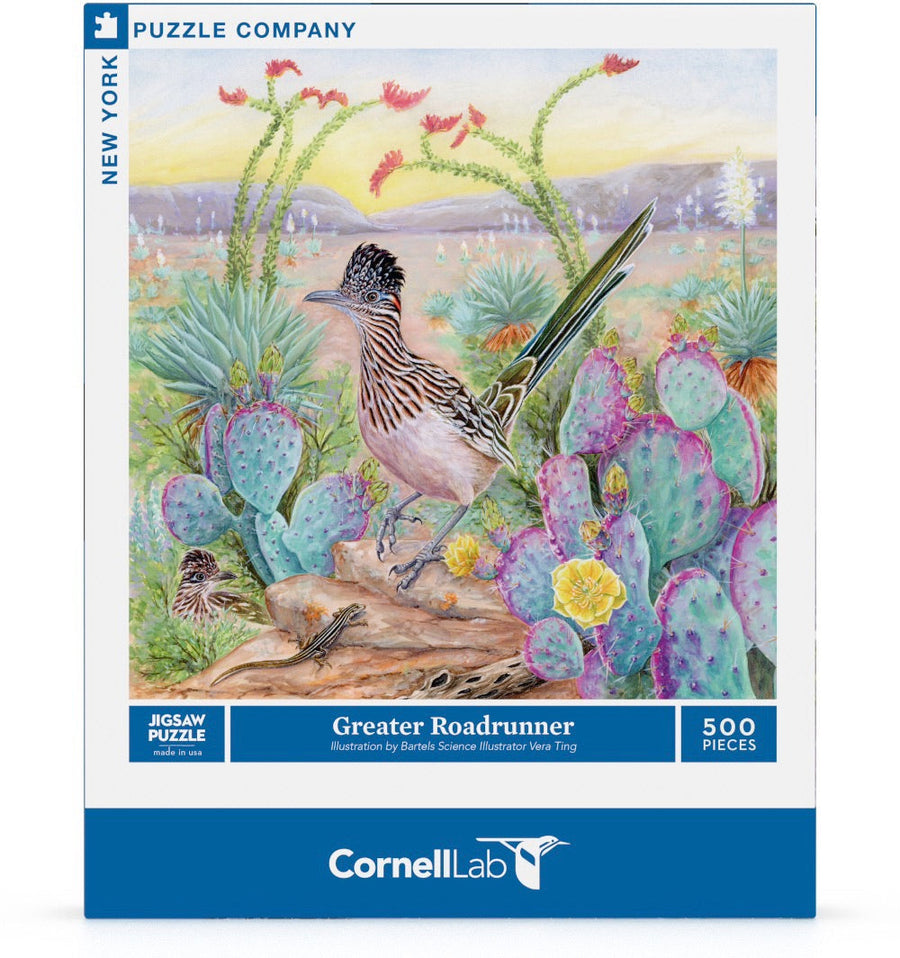 Packaging showing Greater Roadrunner puzzle artwork