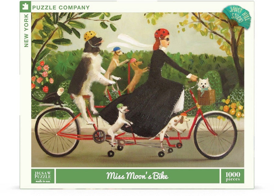 Packaging showing Miss Moon's Bike puzzle artwork