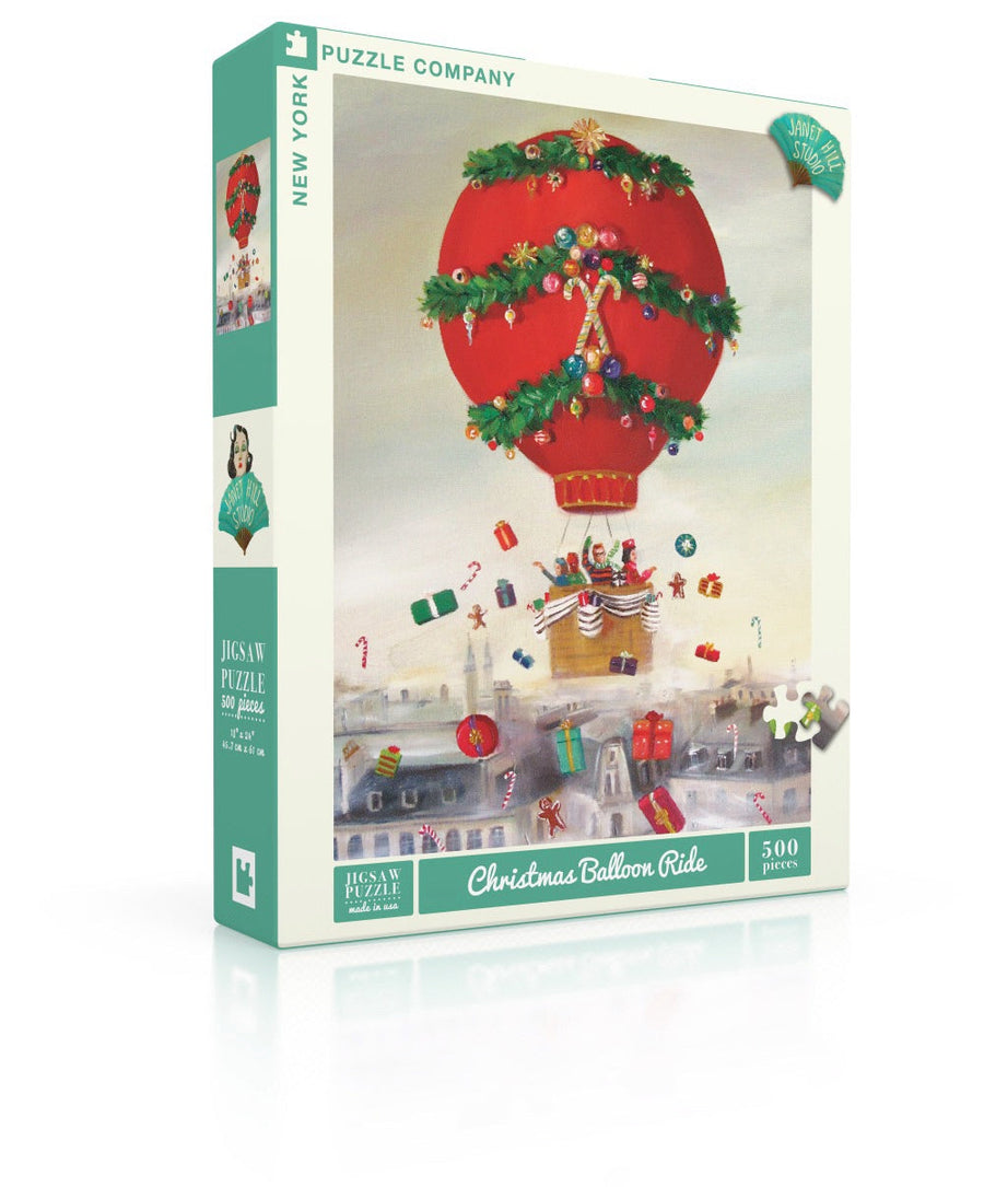 Christmas Balloon Ride puzzle box and illustrated design