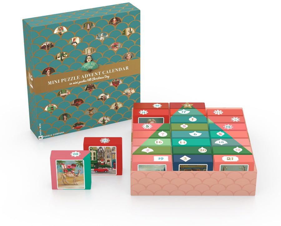 Open Janet Hill advent calendar with individual mini puzzle boxes