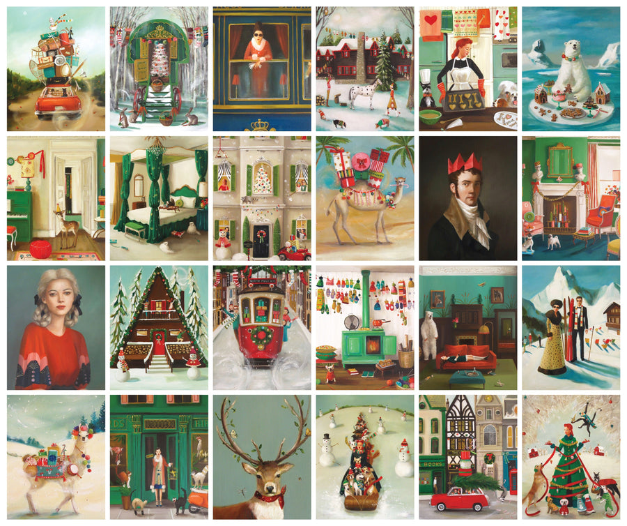 Collage of Janet Hill advent calendar puzzle artwork