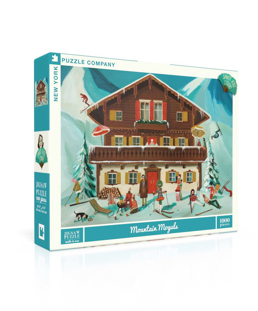 Mountain Moguls puzzle box and illustrated design