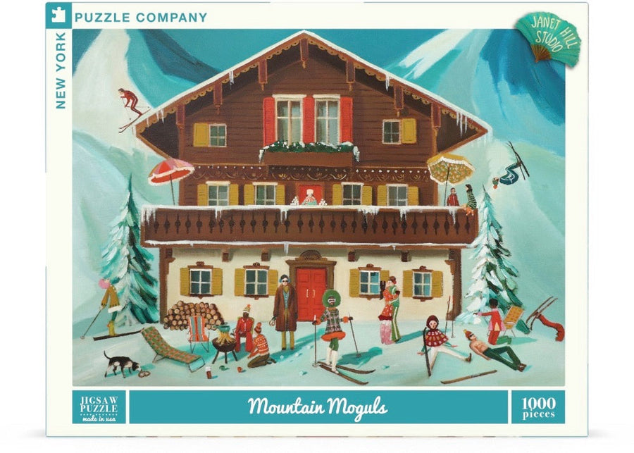 Packaging showing Mountain Moguls puzzle artwork