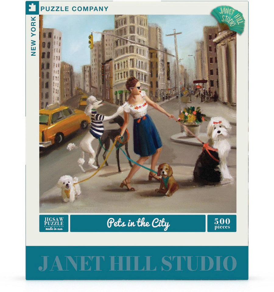 Packaging showing Pets in the City puzzle artwork