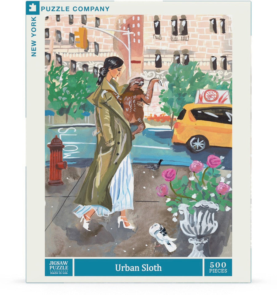 Packaging showing Urban Sloth puzzle artwork