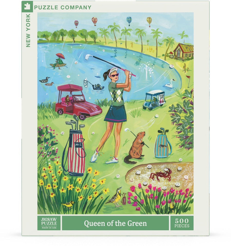Packaging showing Queen of the Green puzzle artwork