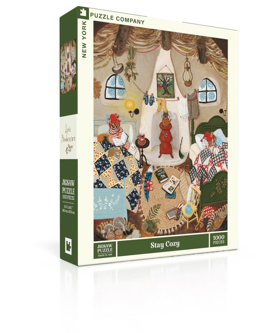 Stay Cozy puzzle box and illustrated design