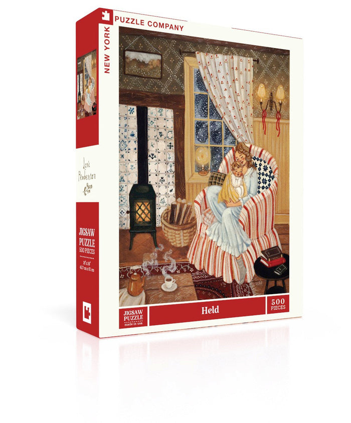 Held puzzle box and illustrated design
