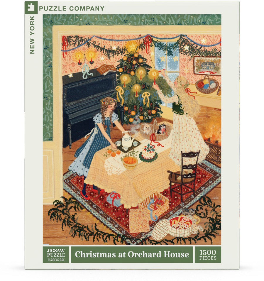 Packaging showing Christmas at Orchard House puzzle artwork