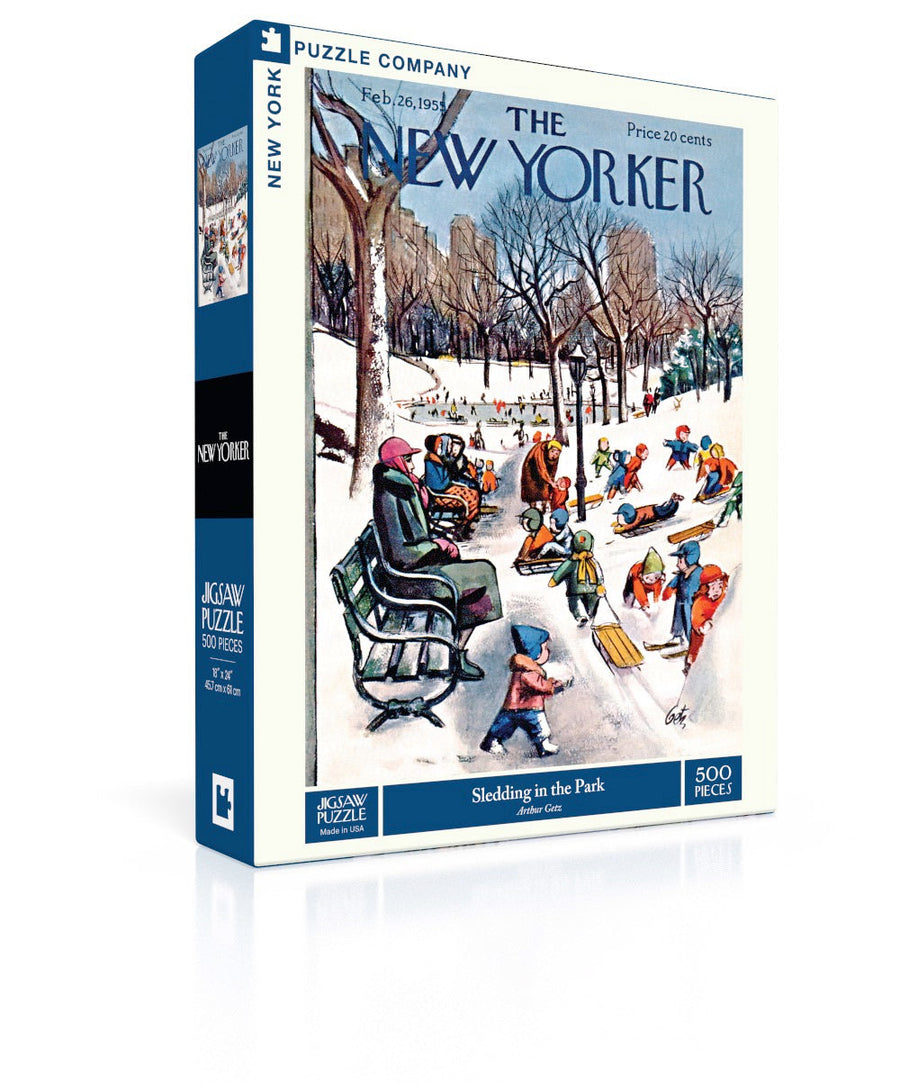 Sledding in the Park puzzle box and illustrated design
