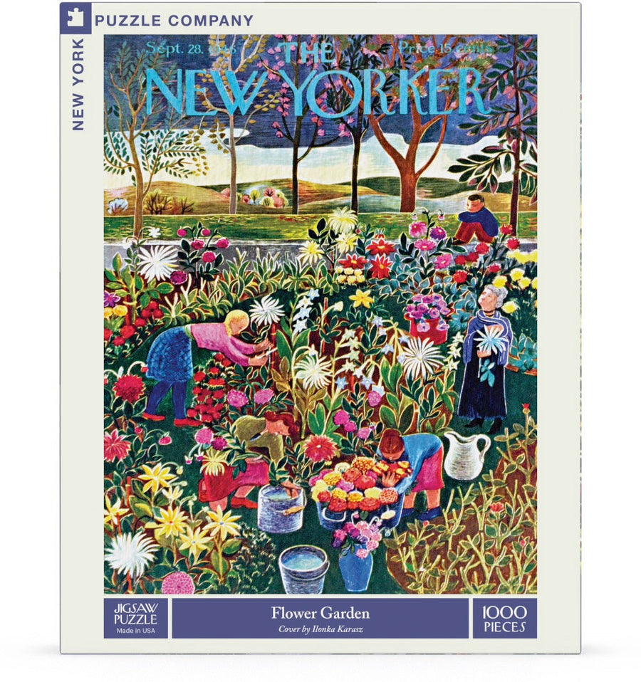 Packaging showing Flower Garden puzzle artwork