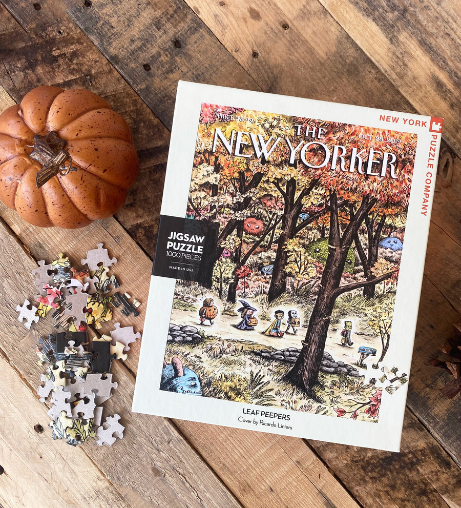 Leaf Peepers puzzle box in a styled photograph