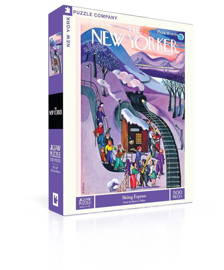 Skiing Express puzzle box and illustrated design