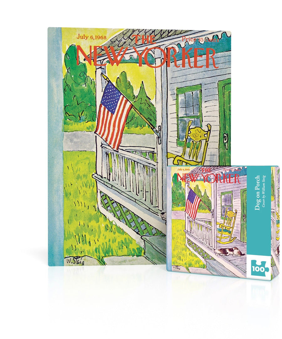 Dog on Porch Mini puzzle box and illustrated design