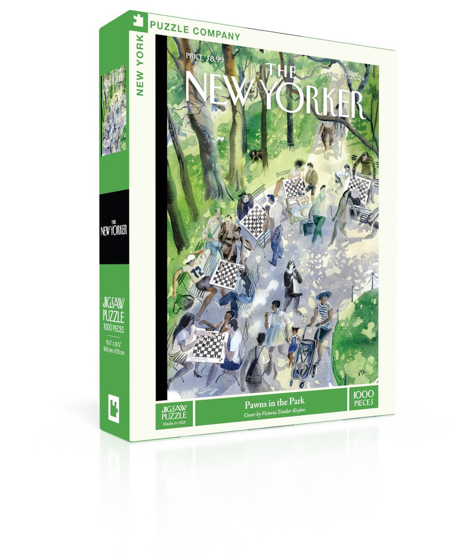 Pawns in the Park puzzle box and illustrated design