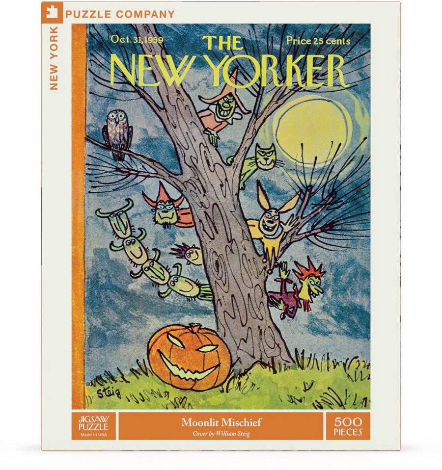 Packaging showing Moonlit Mischief puzzle artwork