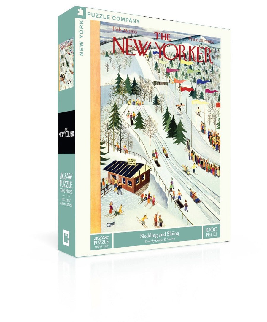 Sledding and Skiing puzzle box and illustrated design